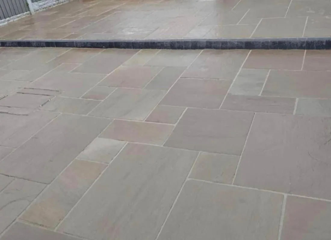 Newly laid stone patio flags